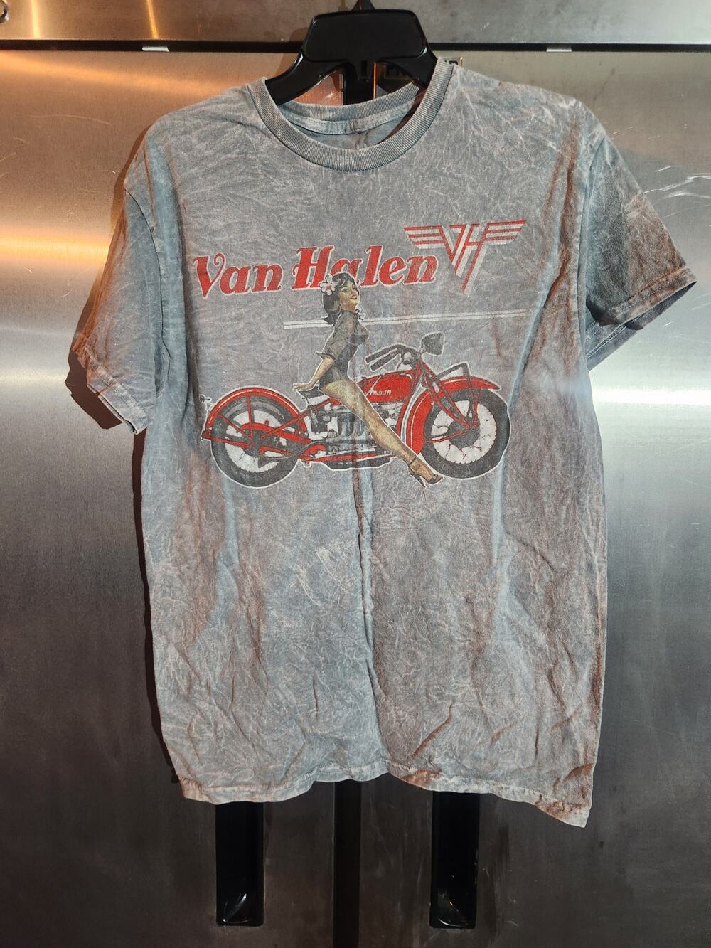 Van Halen Pin Up Motorcycle Band T-Shirt Mineral Wash Gray M